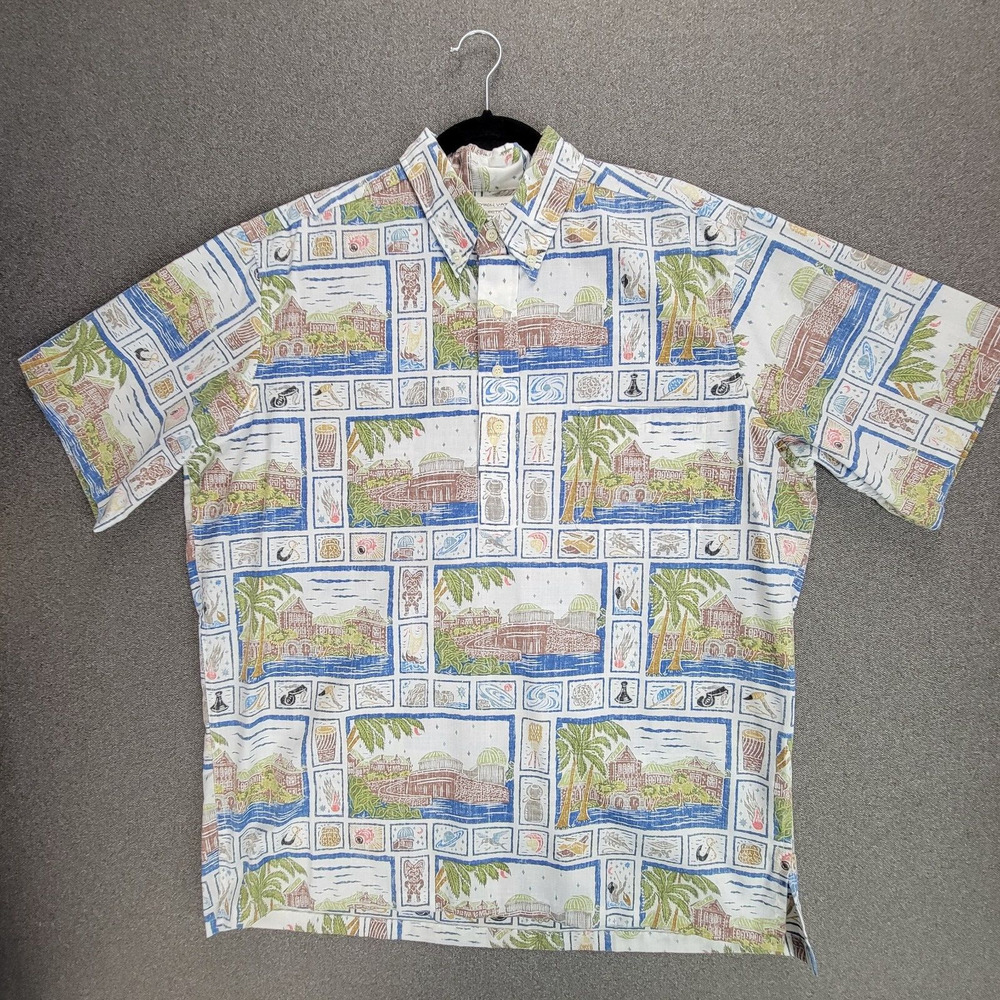 Reyn Spooner Detrich Varez Shirt Mens L Hawaiian Half Button Aloha